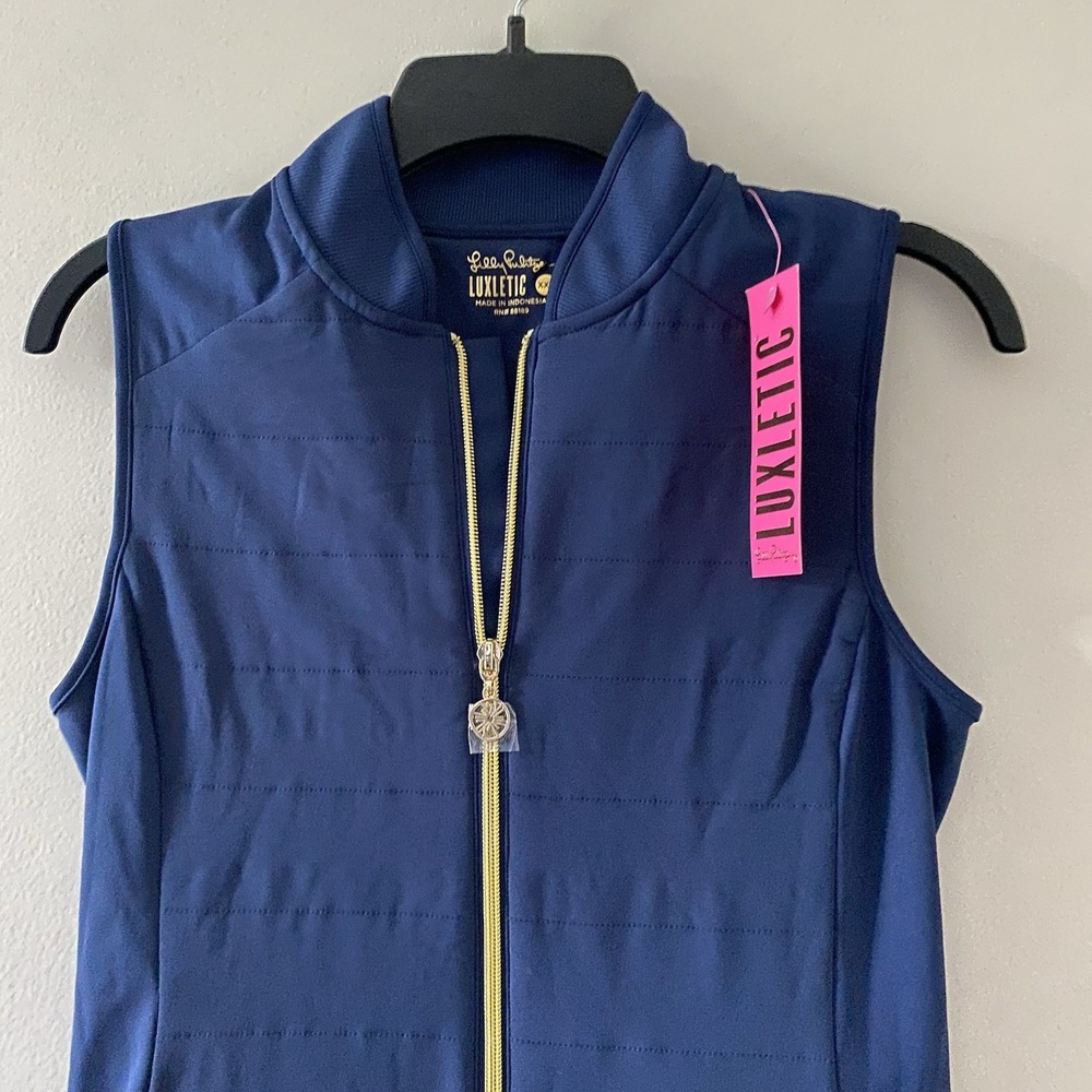 Lilly Pulitzer Luxletic Kimberline Hybrid Vest XXS Low Tide Navy NWT Flaw - Picture 3 of 15